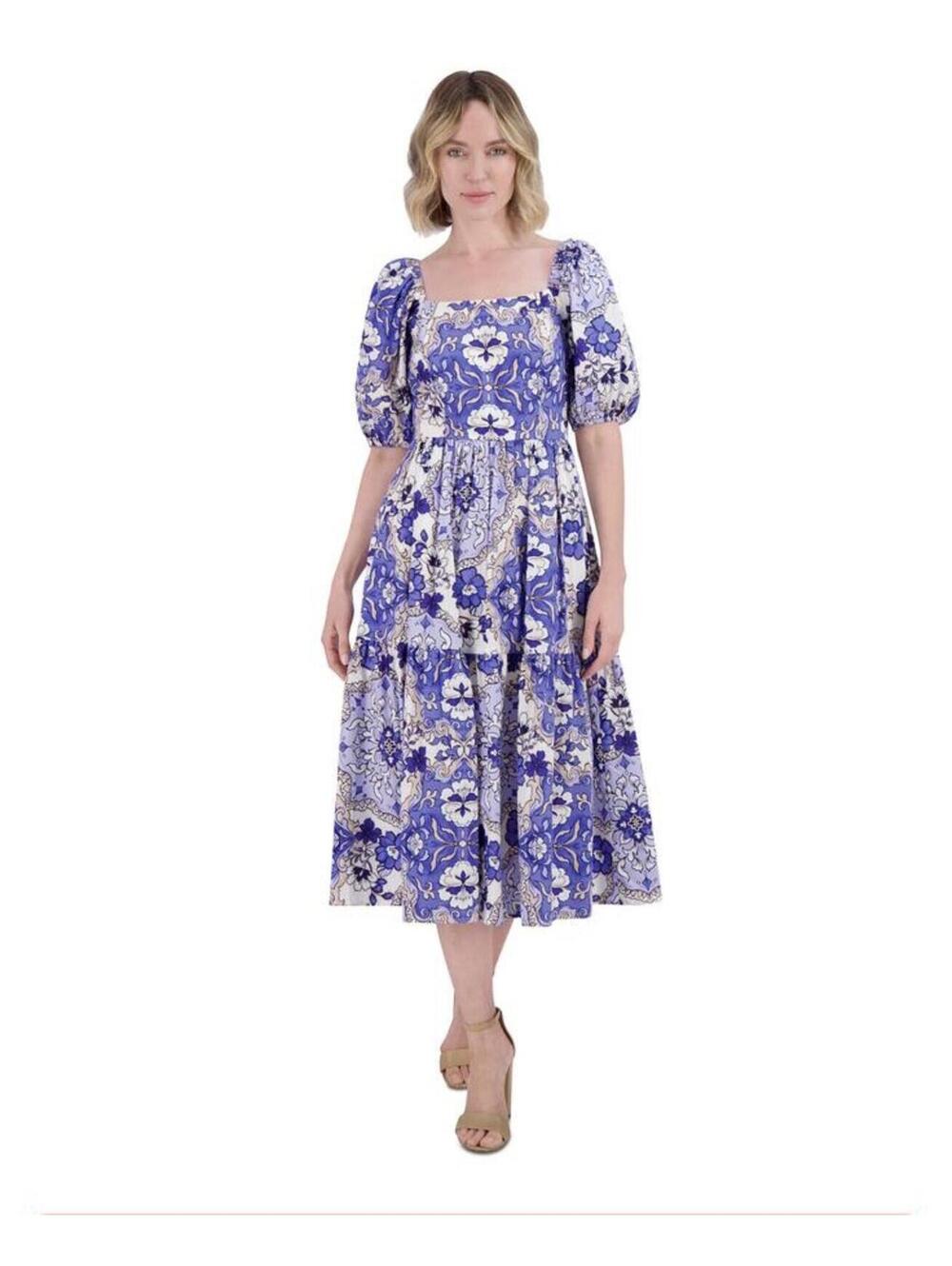 Vince Camuto Floral Print Puffed Sleeve Dress